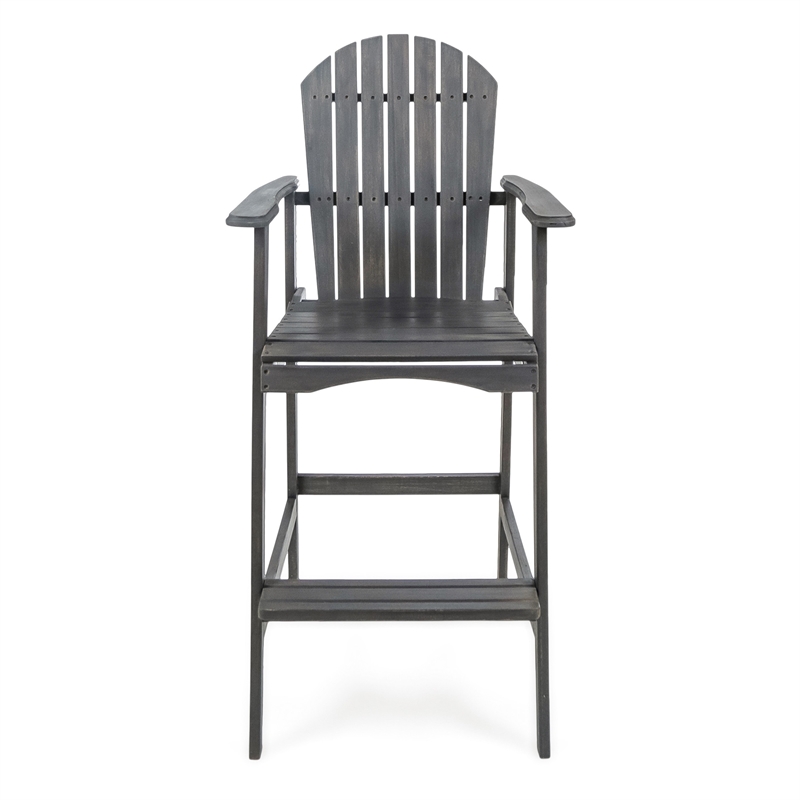 Outdoor Barstool Chair Set of 2- Rustic Slatted Back- Dark Gray Wood