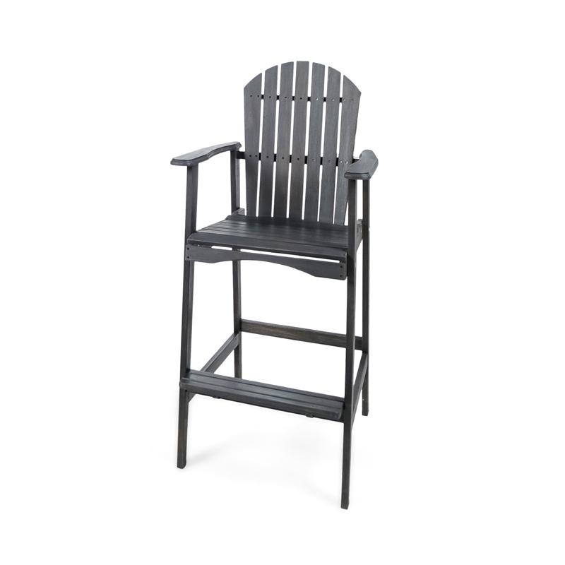 Outdoor Barstool Chair Set of 2- Rustic Slatted Back- Dark Gray Wood