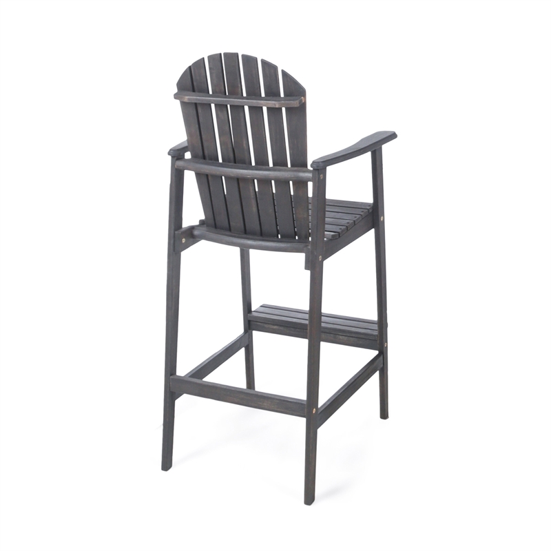 Outdoor Barstool Chair Set of 2- Rustic Slatted Back- Dark Gray Wood