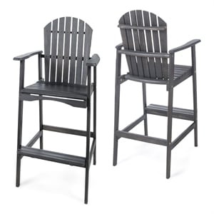 Outdoor Barstool Chair Set of 2- Rustic Slatted Back- Dark Gray Wood