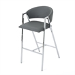 Zoy Barstool Chair Set of 2- Gray Faux Leather Padded- Chrome Iron