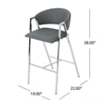 Zoy Barstool Chair Set of 2- Gray Faux Leather Padded- Chrome Iron