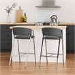 Zoy Barstool Chair Set of 2- Gray Faux Leather Padded- Chrome Iron