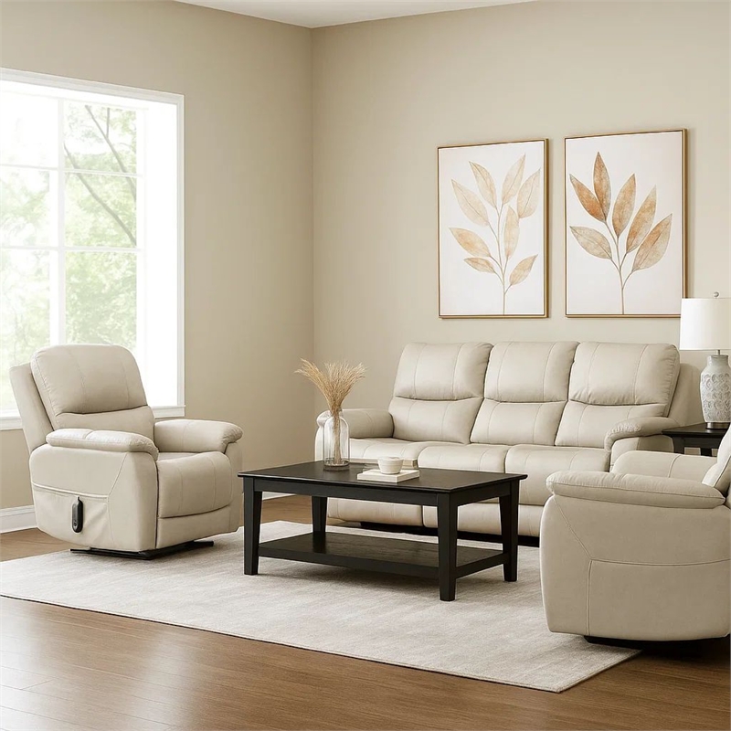 Lift Chair with Power Headrest- Light Gray Faux Leather- USB Charging