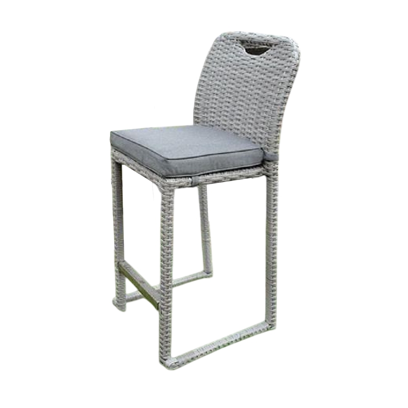 Mio Barstool Chair Set of 6- Thick Seat Cushion- Gray Wicker Frame