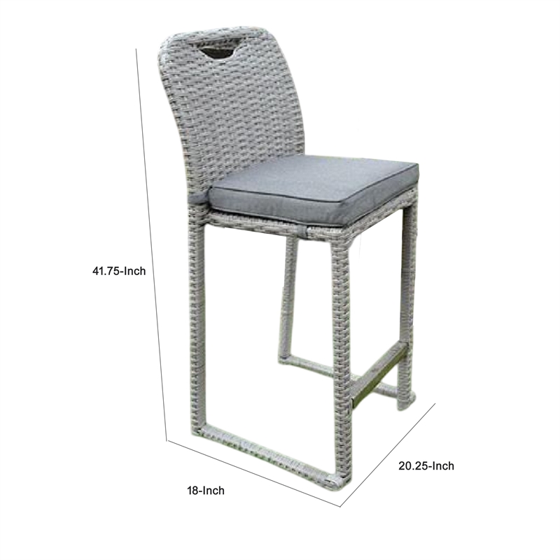 Mio Barstool Chair Set of 6- Thick Seat Cushion- Gray Wicker Frame
