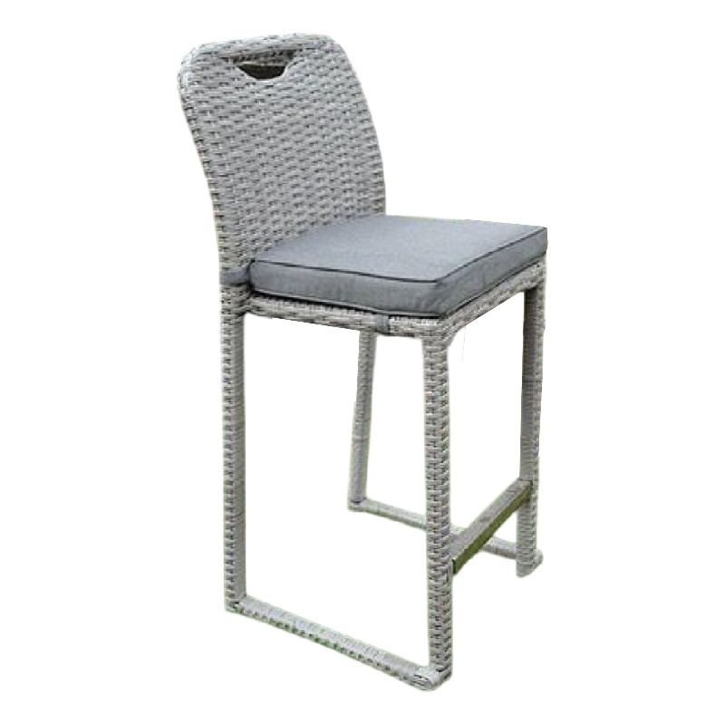 Mio Barstool Chair Set of 6- Thick Seat Cushion- Gray Wicker Frame