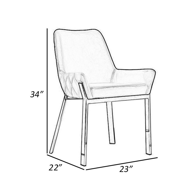 Fuma 23 Inch Set of 2 Dining Chairs- Foam Fill- Black Faux Leather- Silver