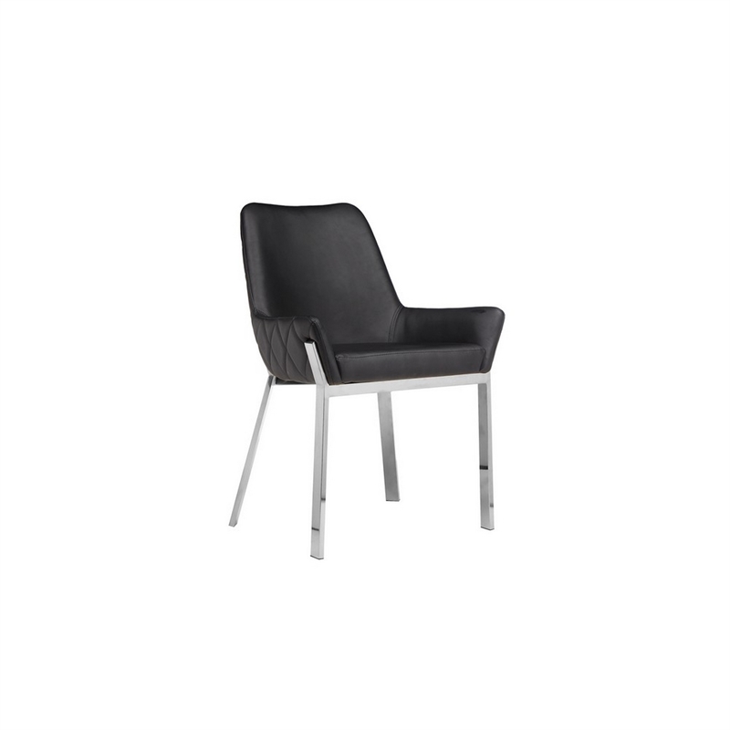 Fuma 23 Inch Set of 2 Dining Chairs- Foam Fill- Black Faux Leather- Silver