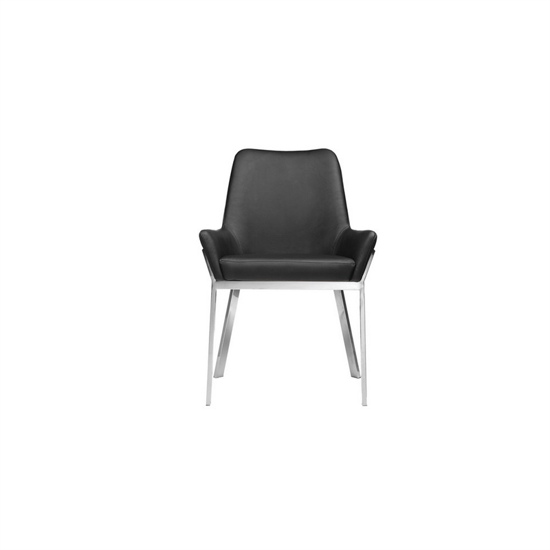 Fuma 23 Inch Set of 2 Dining Chairs- Foam Fill- Black Faux Leather- Silver