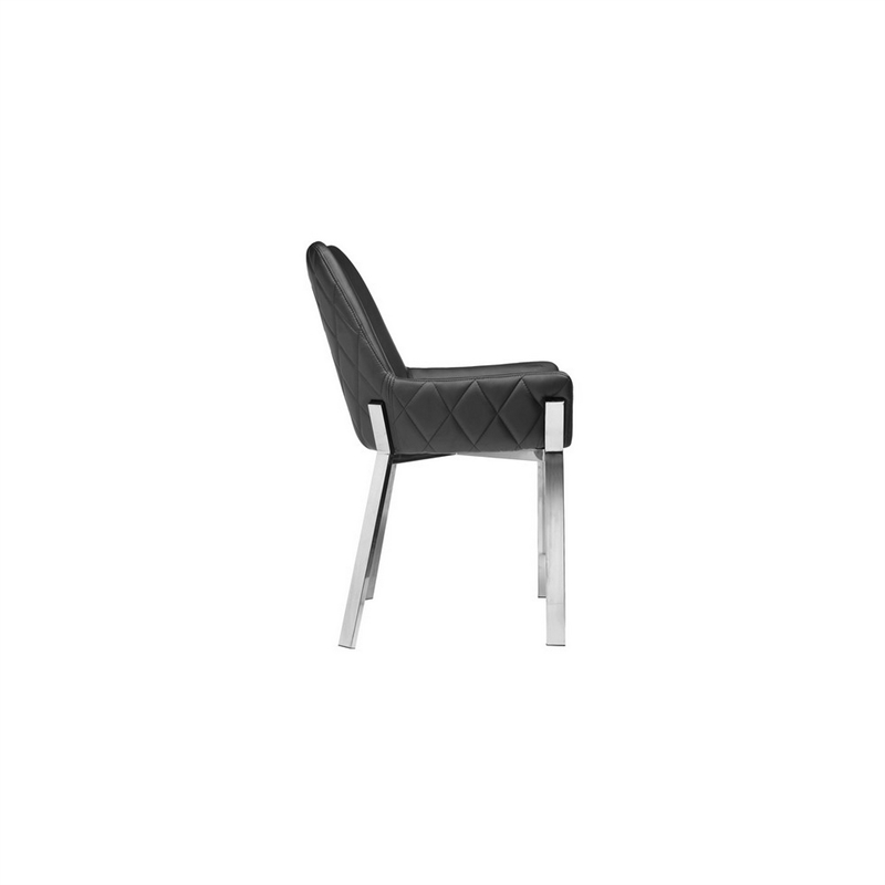 Fuma 23 Inch Set of 2 Dining Chairs- Foam Fill- Black Faux Leather- Silver