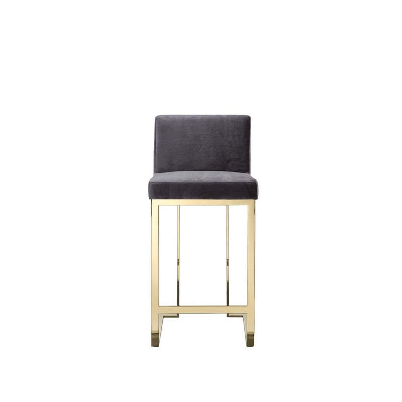 Boly 26 Inch Counter Stool Chair- Cushioned Gray Velvet- Gold Cantilever