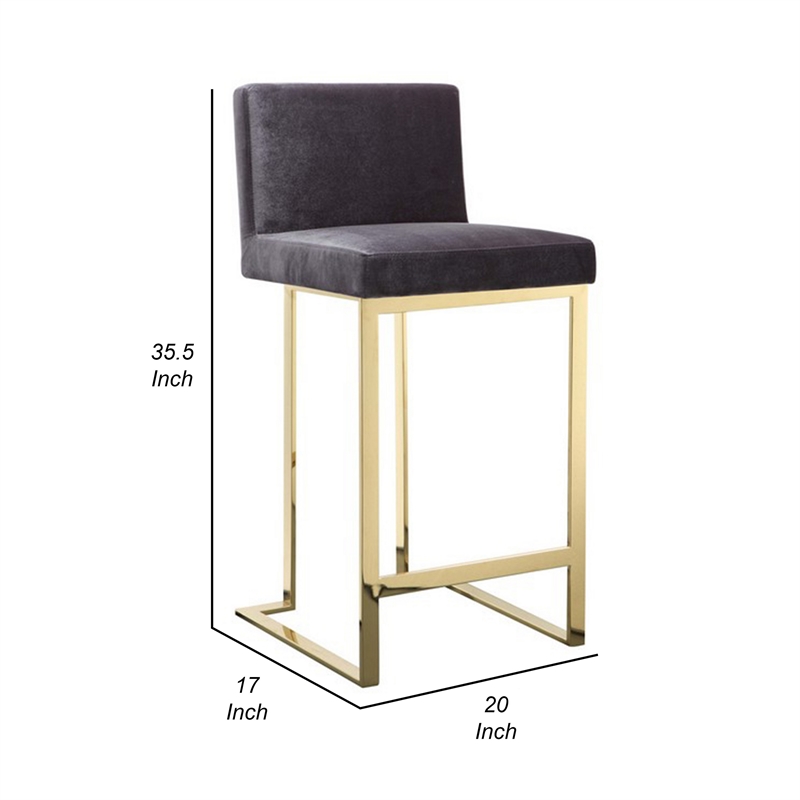 Boly 26 Inch Counter Stool Chair- Cushioned Gray Velvet- Gold Cantilever