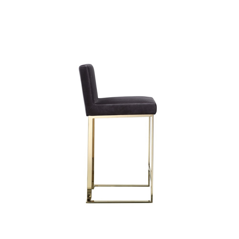 Boly 26 Inch Counter Stool Chair- Cushioned Gray Velvet- Gold Cantilever