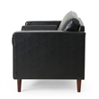 Accent Club Chair- 45 Inch Padded Seat- Birch Wood Legs- Black Faux Leather