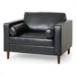 Accent Club Chair- 45 Inch Padded Seat- Birch Wood Legs- Black Faux Leather