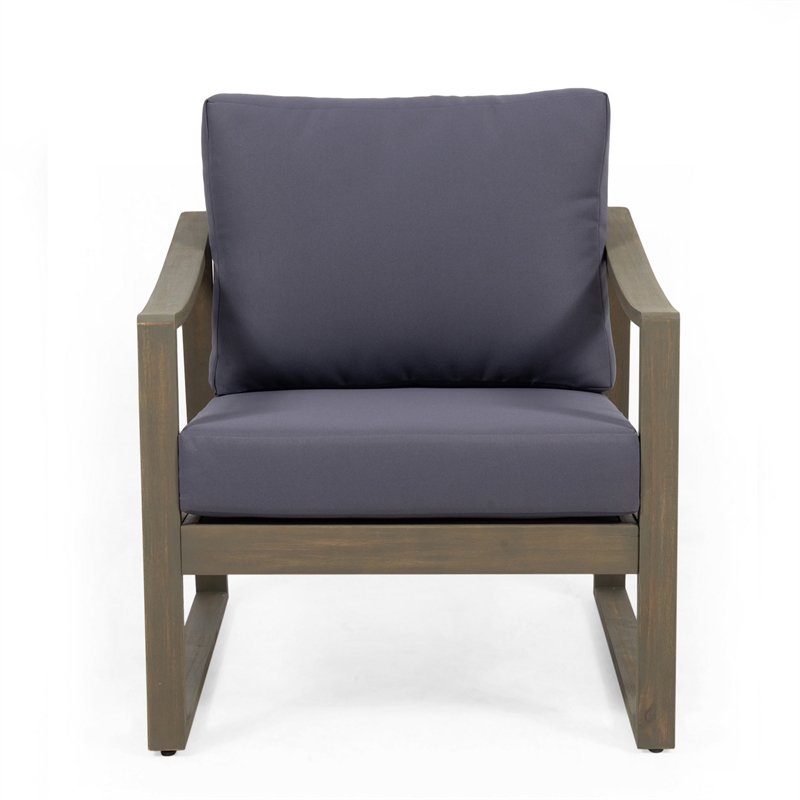 Outdoor Accent Chair- Slat Panels- Sloped Arms- Dark Gray Acacia Wood