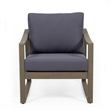 Outdoor Accent Chair- Slat Panels- Sloped Arms- Dark Gray Acacia Wood