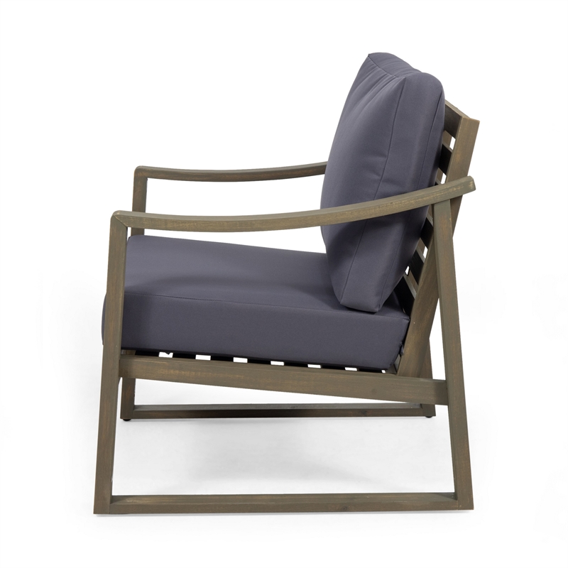 Outdoor Accent Chair- Slat Panels- Sloped Arms- Dark Gray Acacia Wood