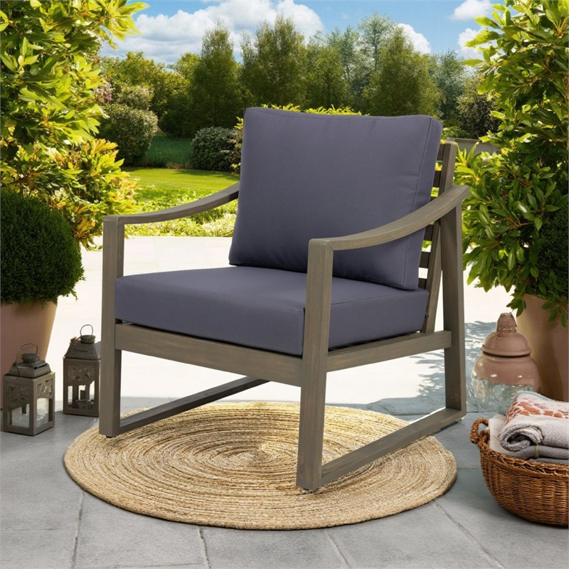 Outdoor Accent Chair- Slat Panels- Sloped Arms- Dark Gray Acacia Wood