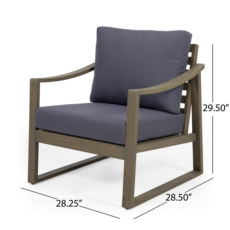 Outdoor Accent Chair- Slat Panels- Sloped Arms- Dark Gray Acacia Wood