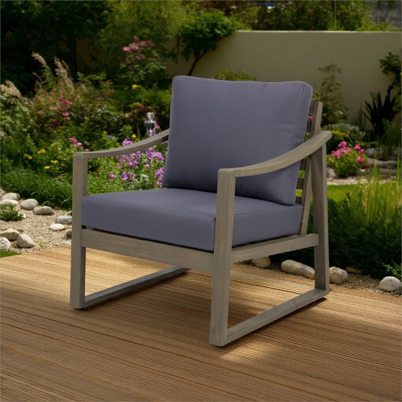 Outdoor Accent Chair- Slat Panels- Sloped Arms- Dark Gray Acacia Wood