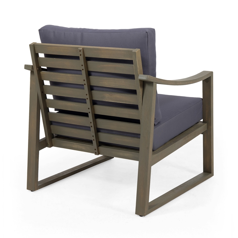 Outdoor Accent Chair- Slat Panels- Sloped Arms- Dark Gray Acacia Wood