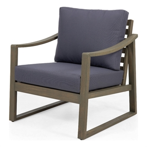 Outdoor Accent Chair- Slat Panels- Sloped Arms- Dark Gray Acacia Wood
