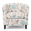 Accent Club Chair- Round Arms- Cream Blue Fabric Floral Details- Birch Wood