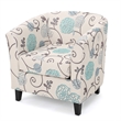 Accent Club Chair- Round Arms- Cream Blue Fabric Floral Details- Birch Wood