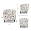 Accent Club Chair- Round Arms- Cream Blue Fabric Floral Details- Birch Wood