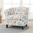 Accent Club Chair- Round Arms- Cream Blue Fabric Floral Details- Birch Wood