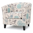 Accent Club Chair- Round Arms- Cream Blue Fabric Floral Details- Birch Wood