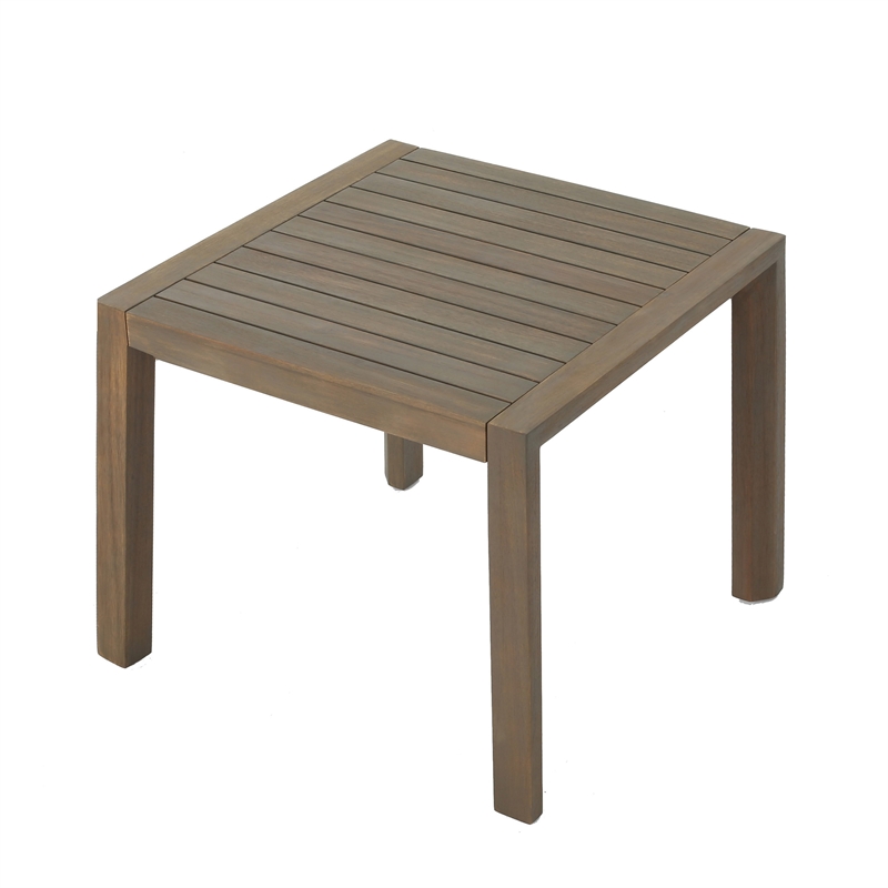 Liah Outdoor Patio Table Set- 2 Chair- Brown Acacia Wood- Gray Polyester