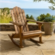 Outdoor Adirondack Rocking Chair- Slatted Back- Slope Arms- Dark Brown Wood