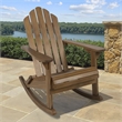 Outdoor Adirondack Rocking Chair- Slatted Back- Slope Arms- Dark Brown Wood