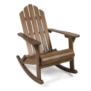 Outdoor Adirondack Rocking Chair- Slatted Back- Slope Arms- Dark Brown Wood