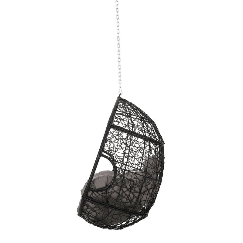 Castic Outdoor Hanging Chair- 46 Inch Rattan Frame- Black Iron- Gray