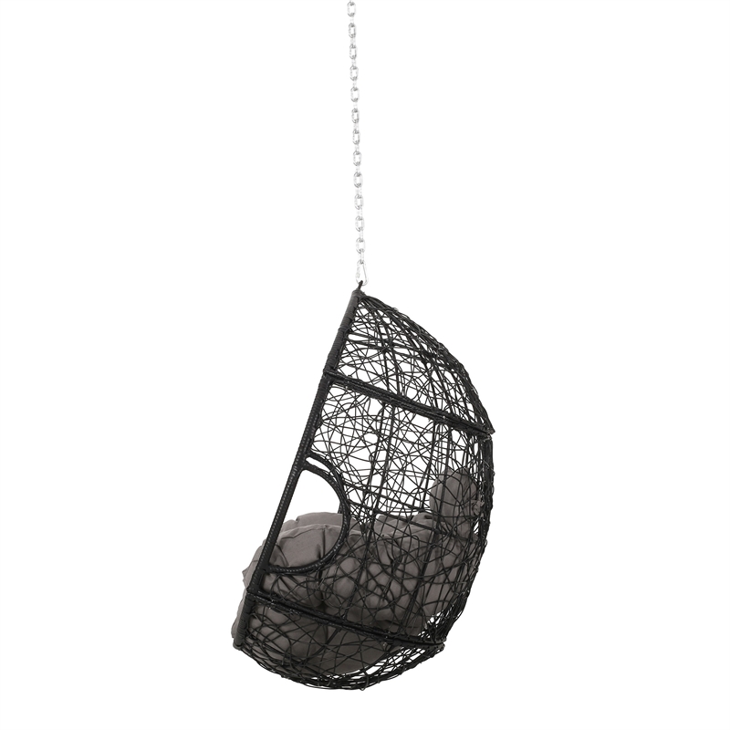 Castic Outdoor Hanging Chair- 46 Inch Rattan Frame- Black Iron- Gray