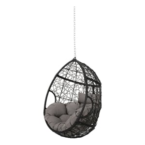 Castic Outdoor Hanging Chair- 46 Inch Rattan Frame- Black Iron- Gray