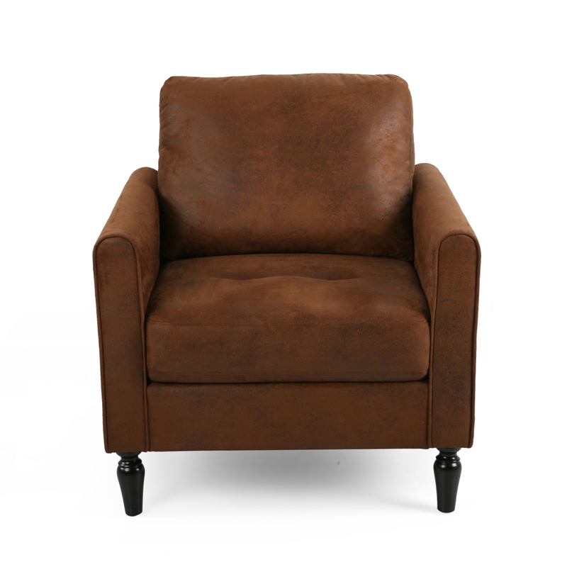 Ada Accent Chair- Plush Pillow Back- Textured Brown Microfiber Design