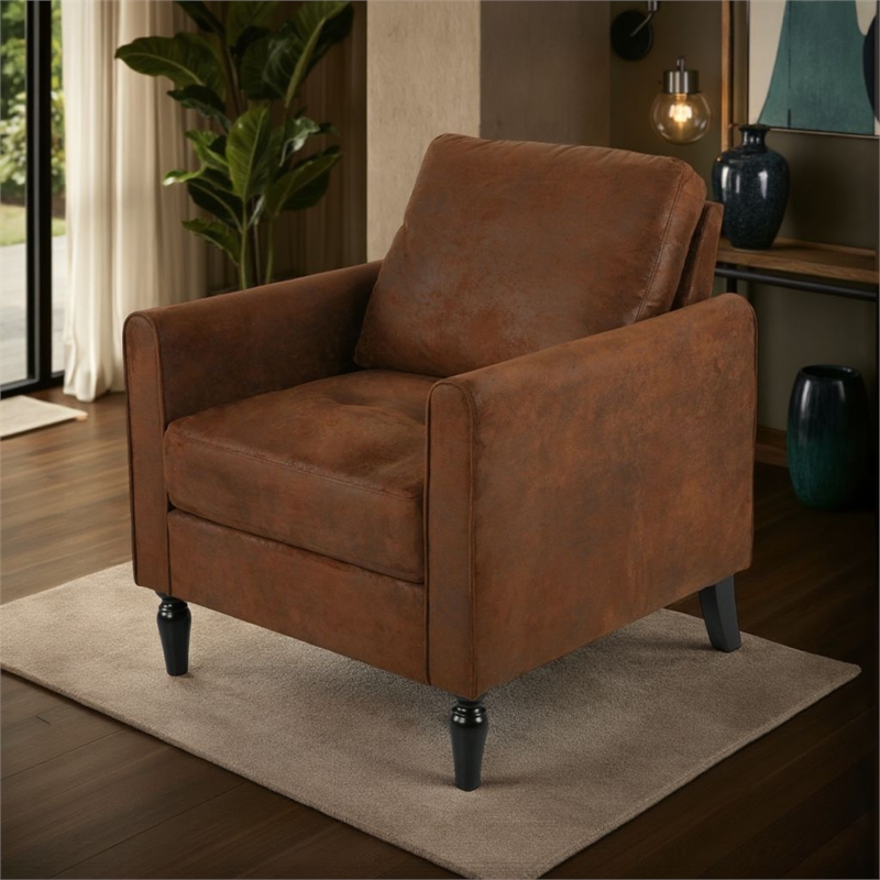Ada Accent Chair- Plush Pillow Back- Textured Brown Microfiber Design