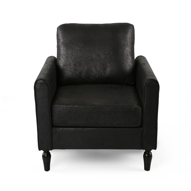 Ada Accent Chair- Plush Pillow Back- Textured Black Microfiber Design