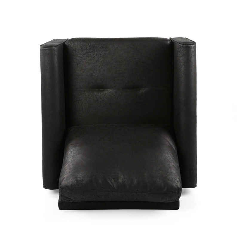 Ada Accent Chair- Plush Pillow Back- Textured Black Microfiber Design