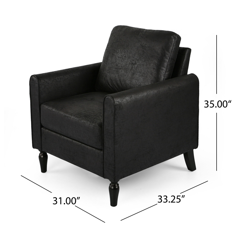 Ada Accent Chair- Plush Pillow Back- Textured Black Microfiber Design