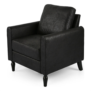 Ada Accent Chair- Plush Pillow Back- Textured Black Microfiber Design