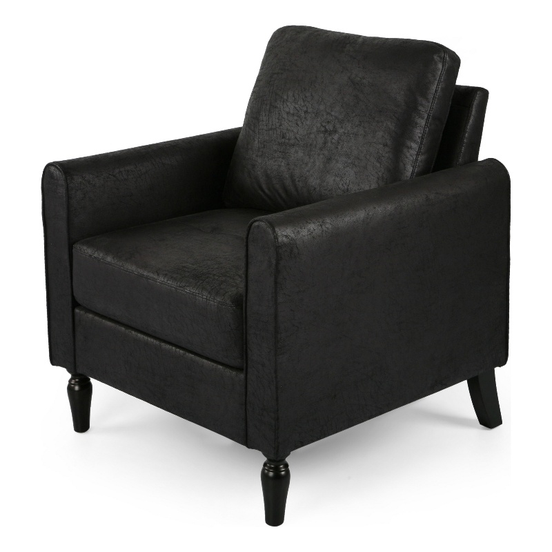 Ada Accent Chair- Plush Pillow Back- Textured Black Microfiber Design