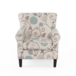 Accent Club Chair- Classic Rolled Arms- Floral White and Blue Fabric Design