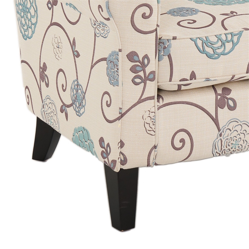 Accent Club Chair- Classic Rolled Arms- Floral White and Blue Fabric Design