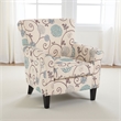 Accent Club Chair- Classic Rolled Arms- Floral White and Blue Fabric Design